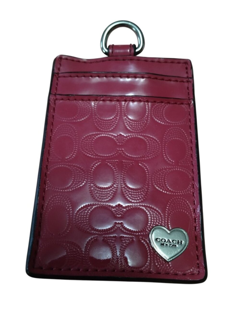 Coach Fuschia Embossed Signature Logo ID Holder Patent Heart Logo Designer